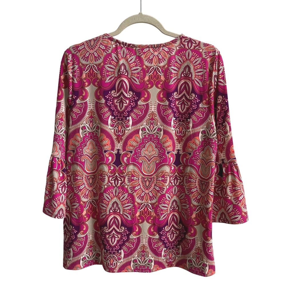 Chico's Shell Medallion Top Womens 2 L Pink Paisley Bell Sleeve Ruffle 570236416 - Picture 4 of 8
